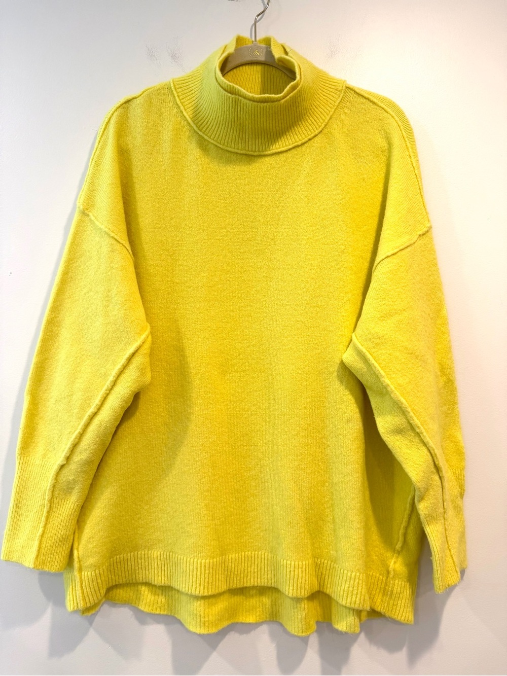 Free People Oversized Afterglow Mock Neck Oversized Sweater Acid Yellow Small